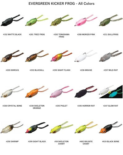 Evergreen Kicker Frog 58mm Hollow Body Topwater Frog Lure JDM