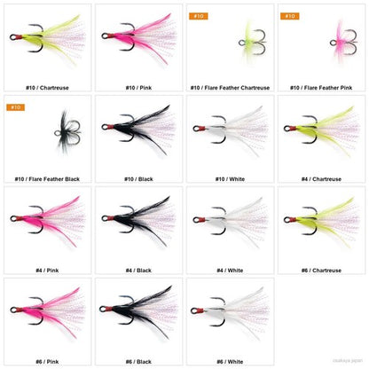 Megabass TEASER HOOK 2 Pack Feather Treble Hook Choose Size Color JDM Japan