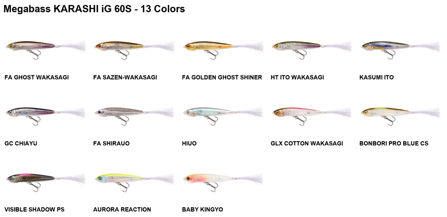 Megabass KARASHI iG 60S Slow Sinking Lure 13 Colors JDM